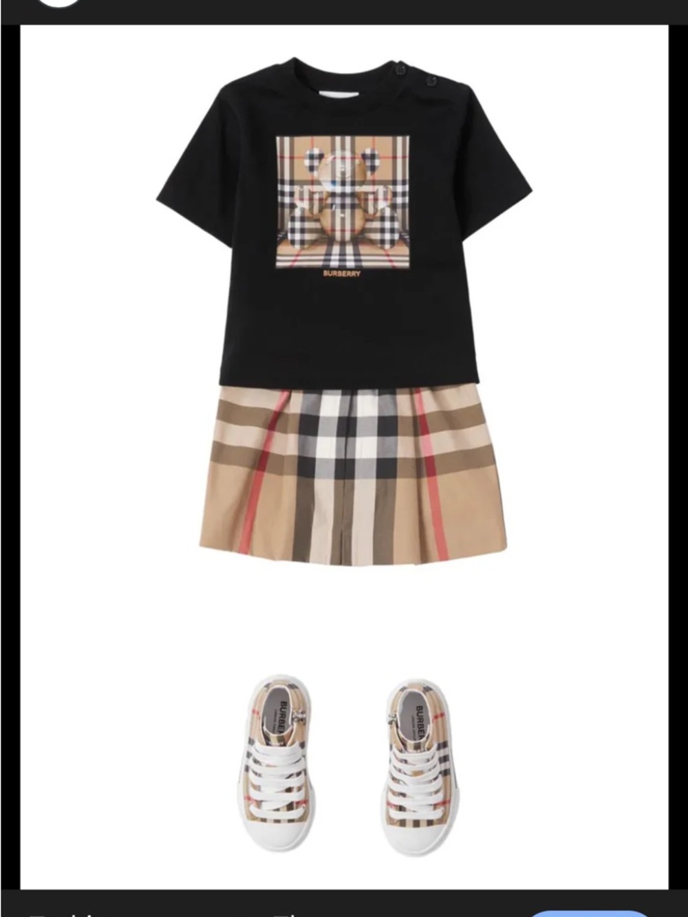 Burberry Black Tee and Vintage Check Skirt Set with Check Sneakers